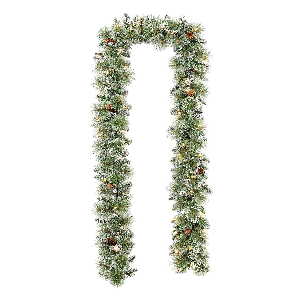 Glitzhome® 9ft. Pre-Lit Frosted Greenery Pinecones Christmas Garland with Timer